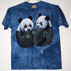 The Mountain Panda Graphic T Shirt Men's Sz Large Tie Dye Blue Cotton USA